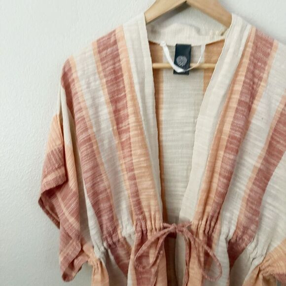 VINCE CAMUTO | Orange Tangerine Beige Cream Kimono Tie Cardigan Wrap | OSFM - Picture 2 of 7